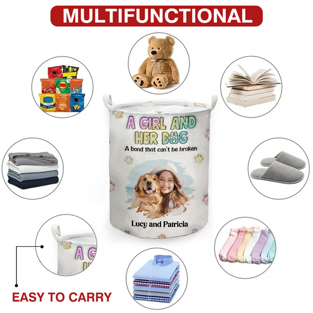 A Girl And Her Dog Photo - Personalized Custom Laundry Basket - Image 7