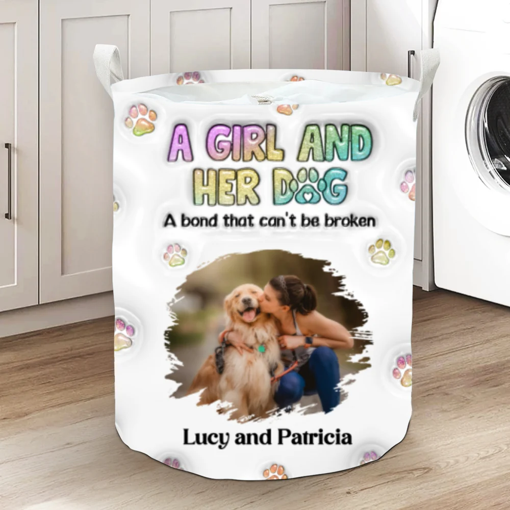 A Girl And Her Dog Photo - Personalized Custom Laundry Basket - Image 8