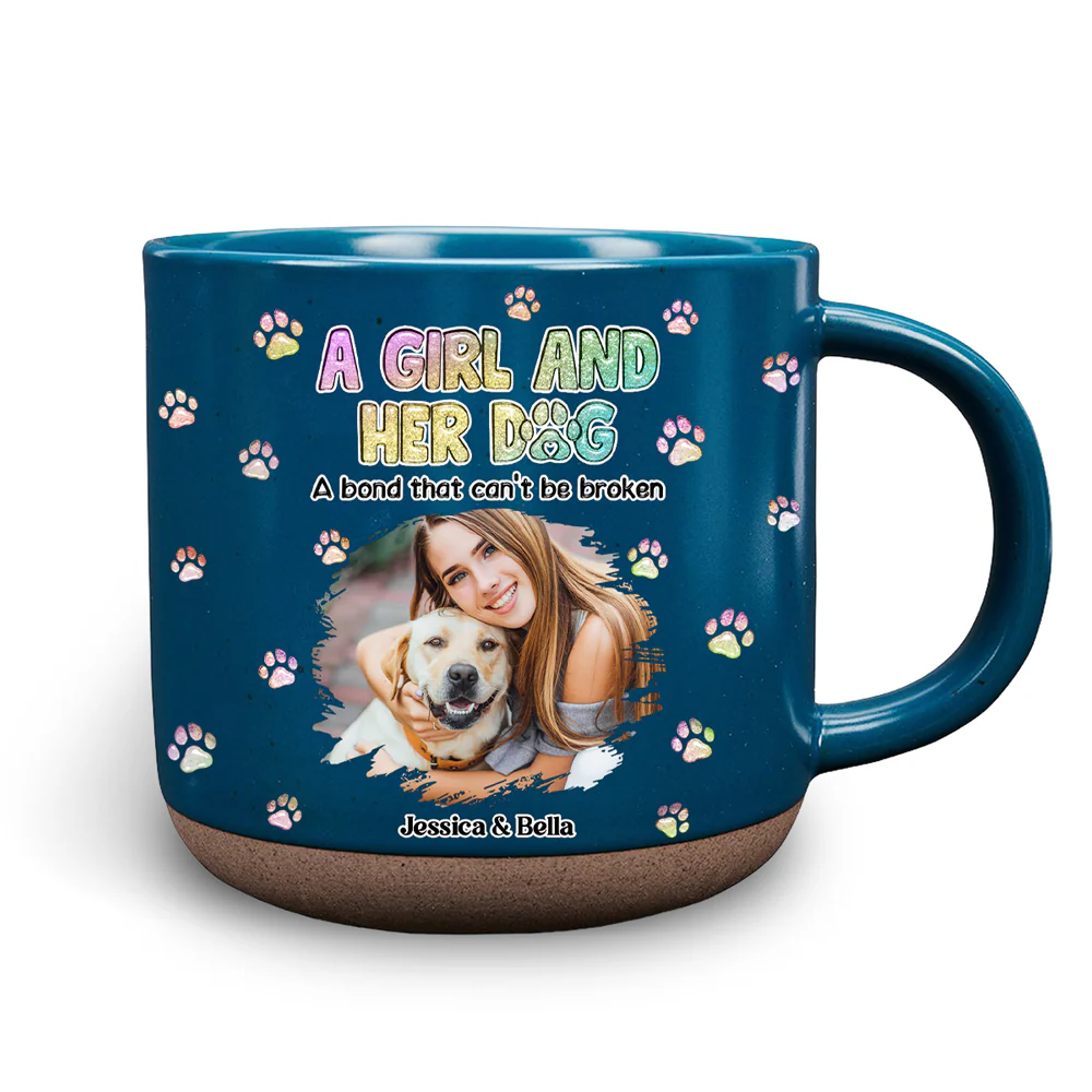 A Girl And Her Dog Photo - Personalized Custom Pottery Mug