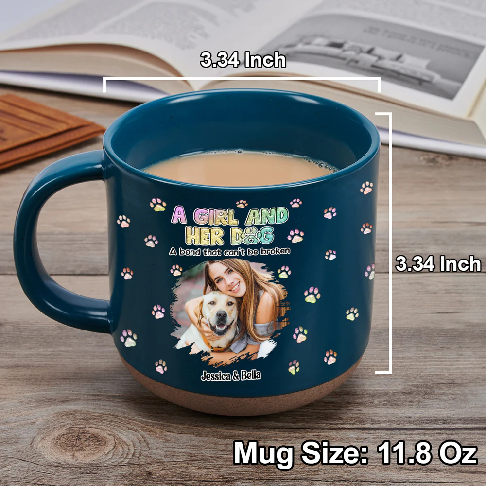 A Girl And Her Dog Photo - Personalized Custom Pottery Mug - Image 5