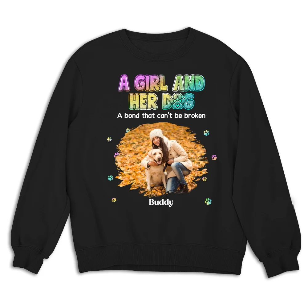 A Girl And Her Dog Photo - Personalized Custom Sweatshirt - Image 3