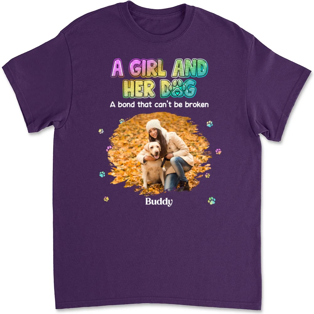 A Girl And Her Dog Photo - Personalized Custom Unisex T-shirt - Image 6
