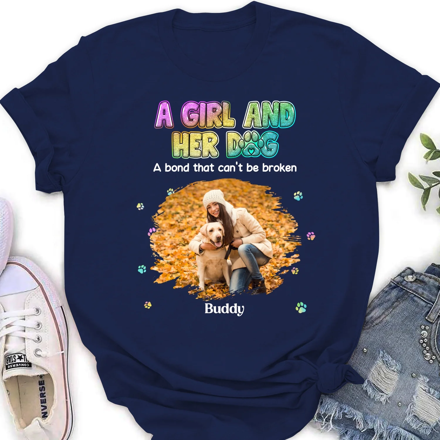 A Girl And Her Dog Photo - Personalized Custom Women's T-shirt - Image 4