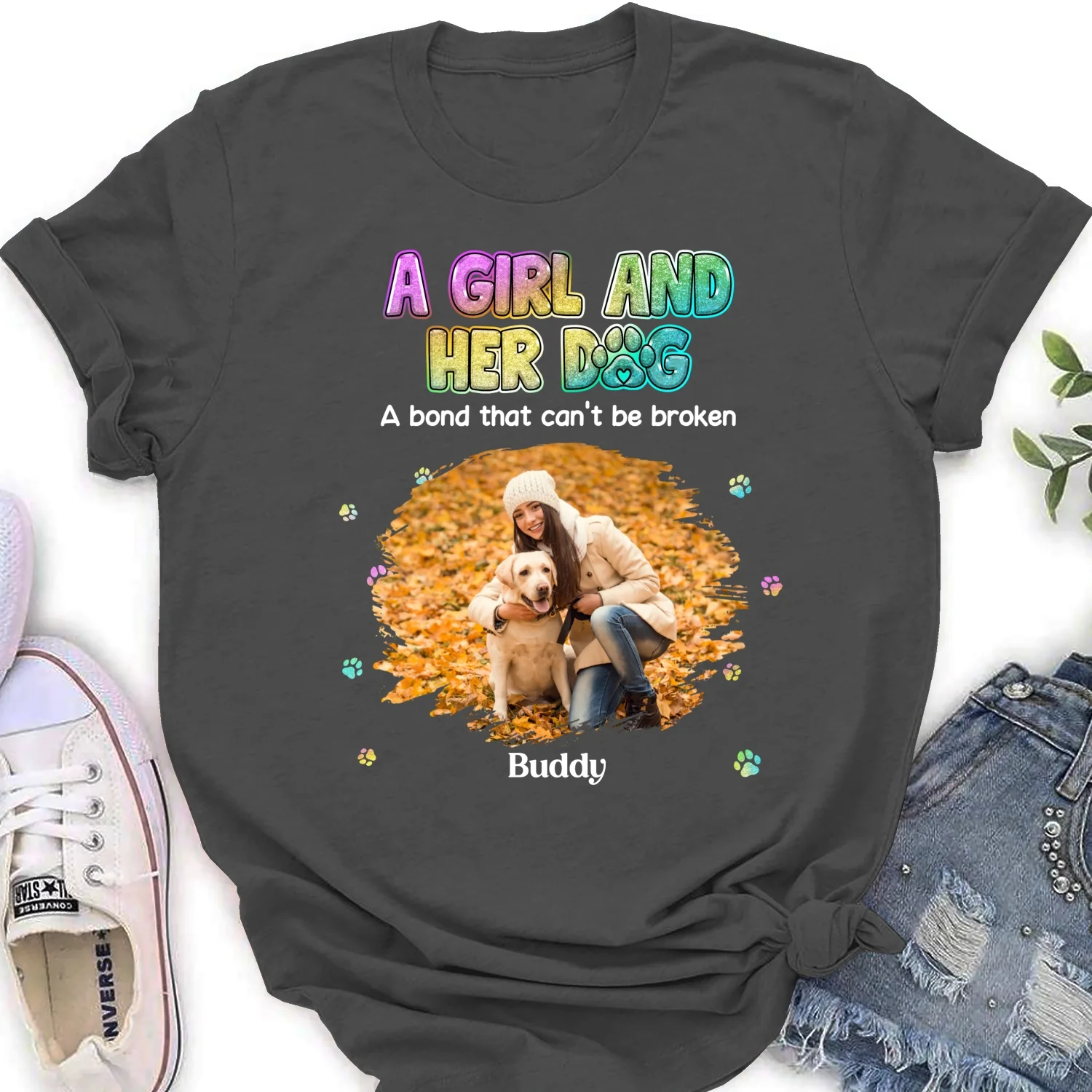 A Girl And Her Dog Photo - Personalized Custom Women's T-shirt - Image 6