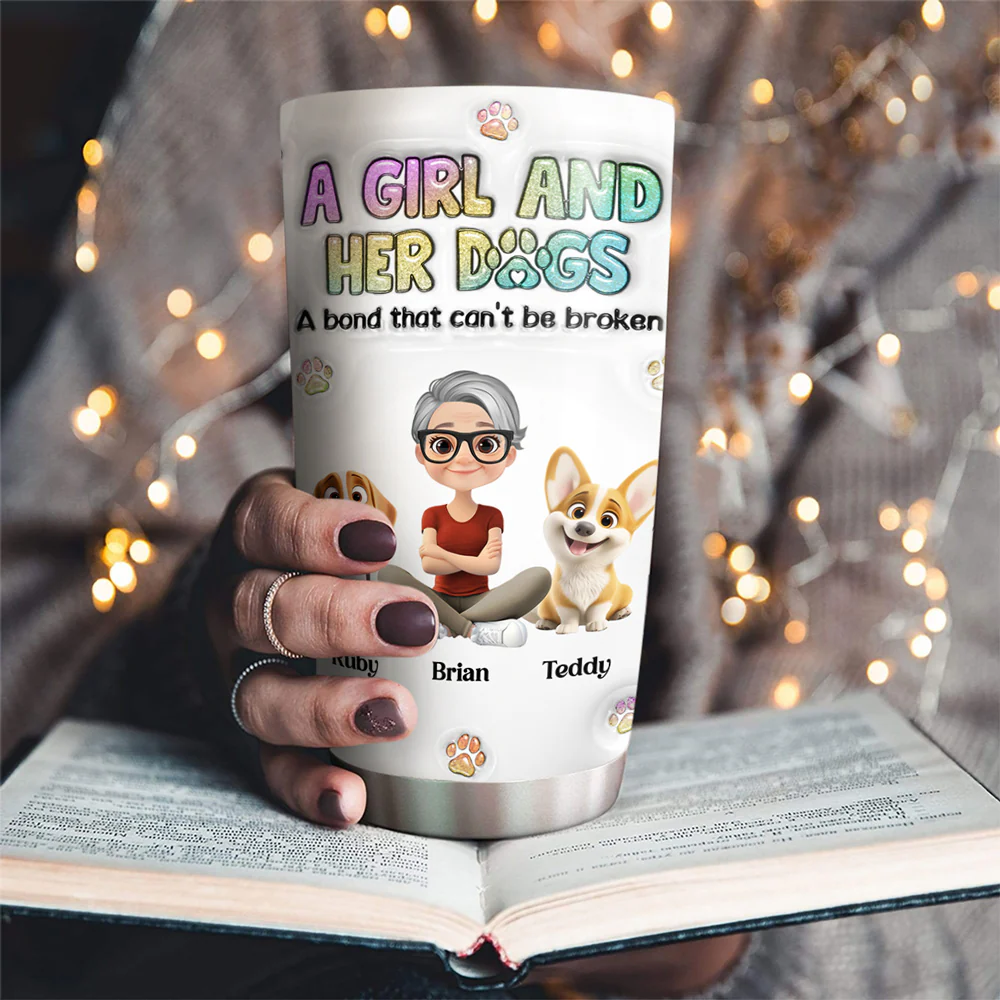 A Girl And Her Dog Ver 2 - Personalized Custom 3D Inflated Effect Tumbler - Image 2