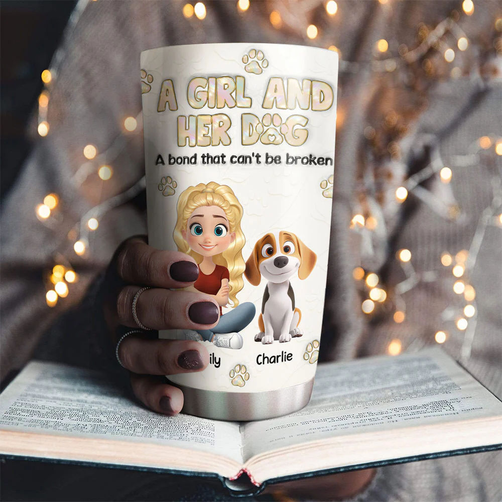 A Girl And Her Dog Ver Pearl - Personalized Custom 3D Inflated Effect Tumbler - Image 3