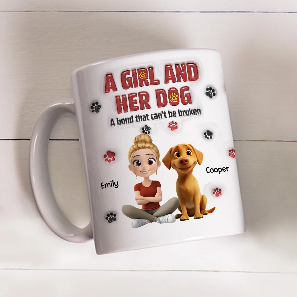 A Girl And Her Dog Version 2 - Personalized Custom 3D Inflated Effect Mug - Image 4