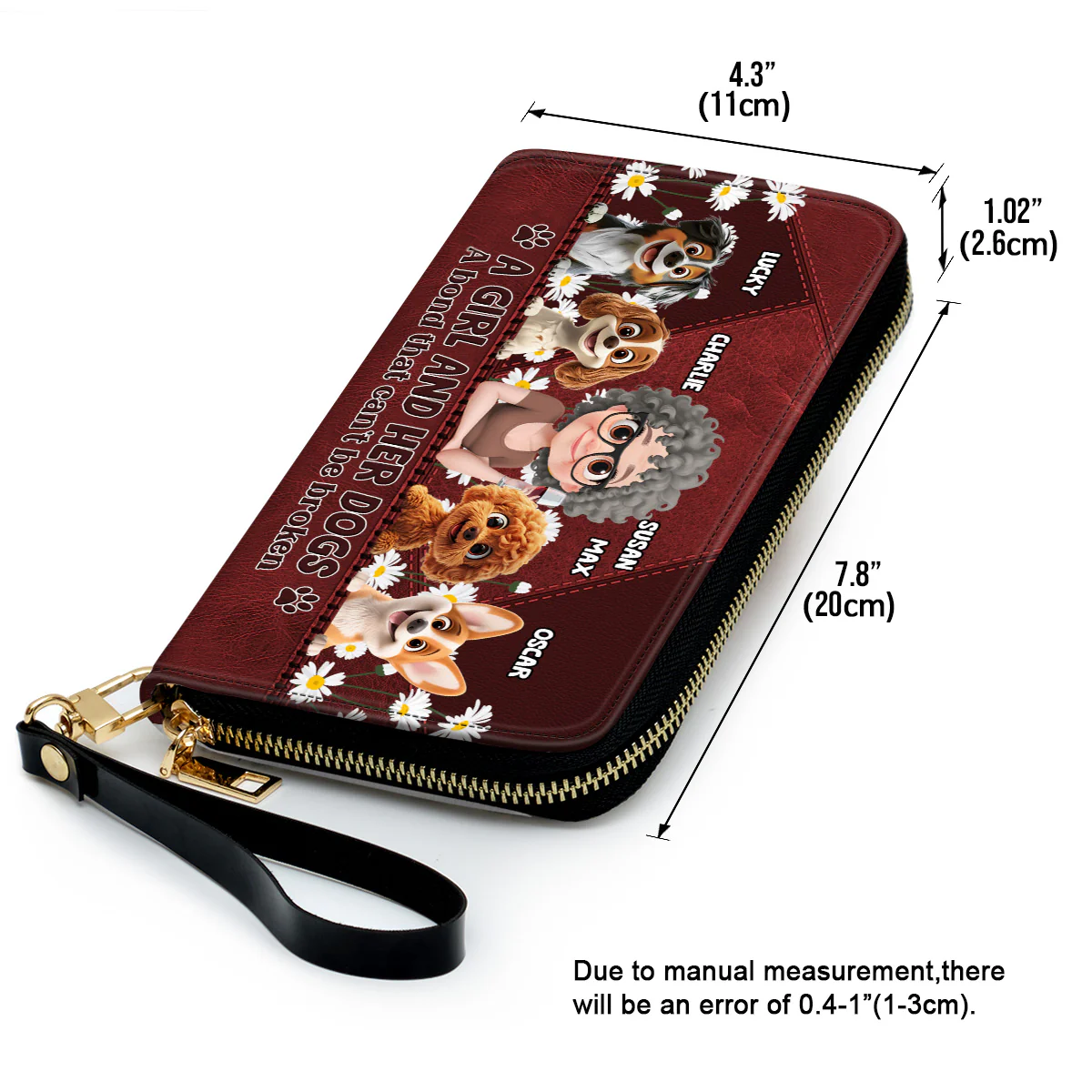 A Girl And Her Dogs Cartoon - Personalized Custom Leather Wallet - Image 2