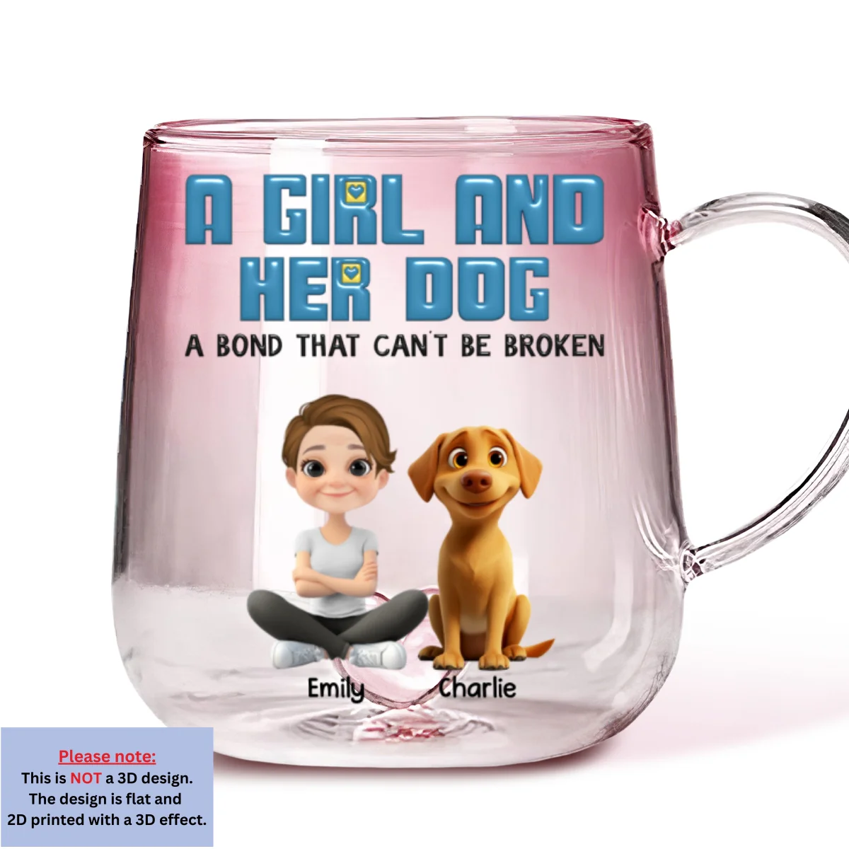 A Girl And Her Dogs - Personalized Custom Pink Gradient Glass Mug - Image 7