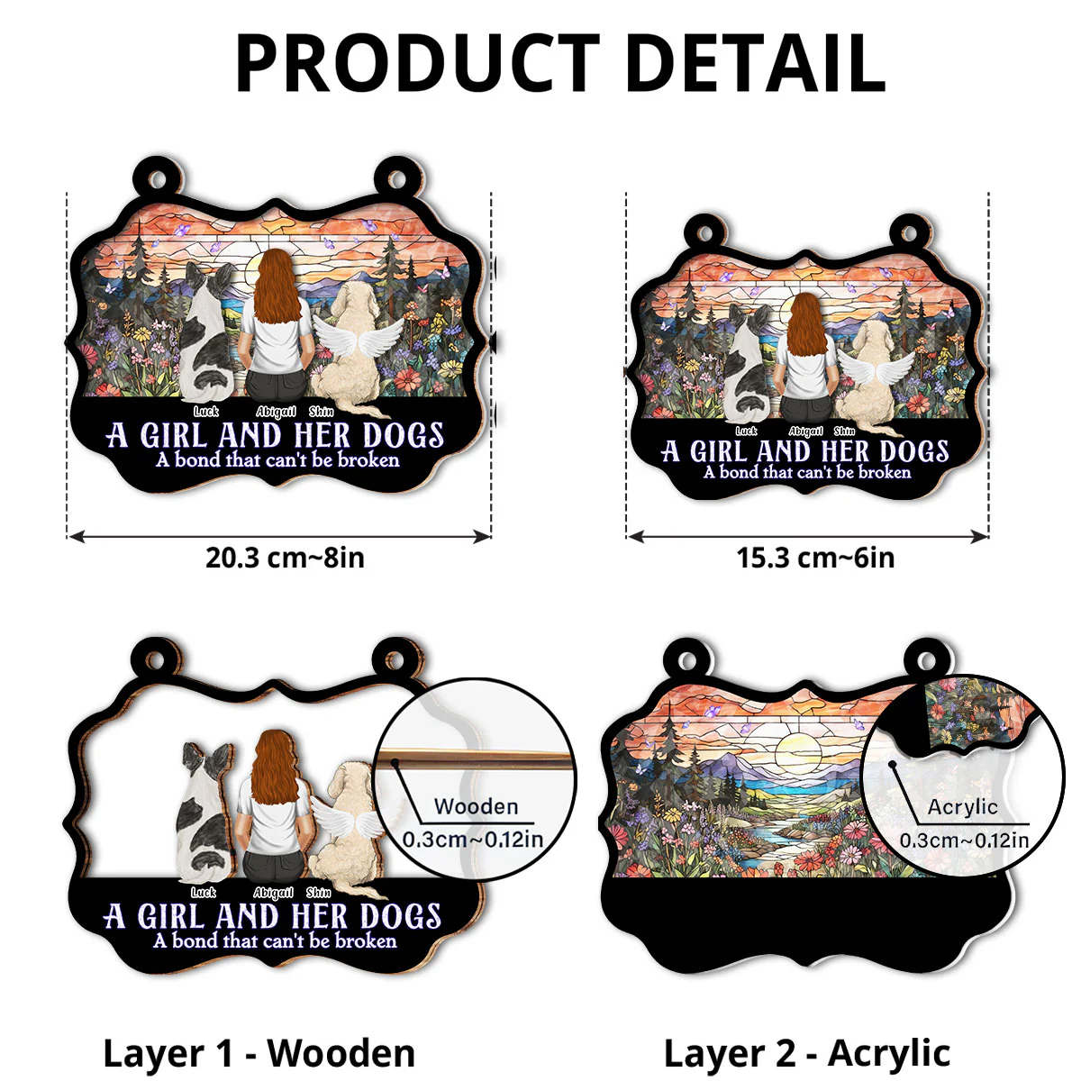 A Girl And Her Dogs - Personalized Custom Suncatcher - Image 4