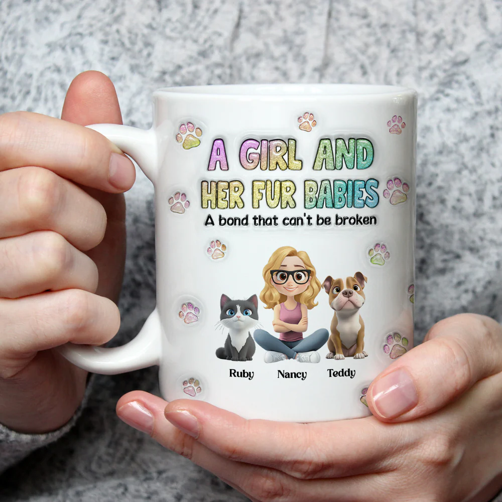 A Girl And Her Fur Babies - Personalized Custom 3D Inflated Effect Mug - Image 5