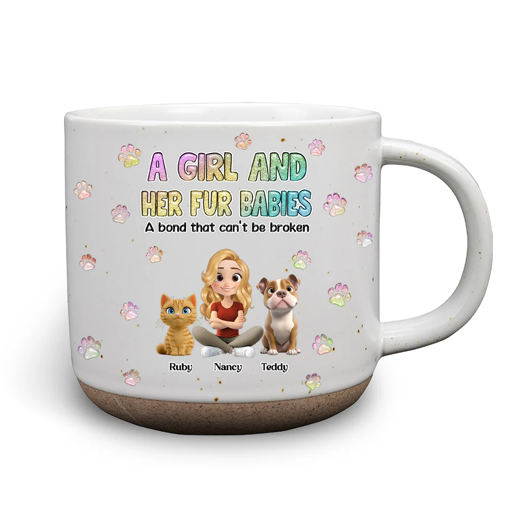 A Girl And Her Fur Babies - Personalized Custom Pottery Mug