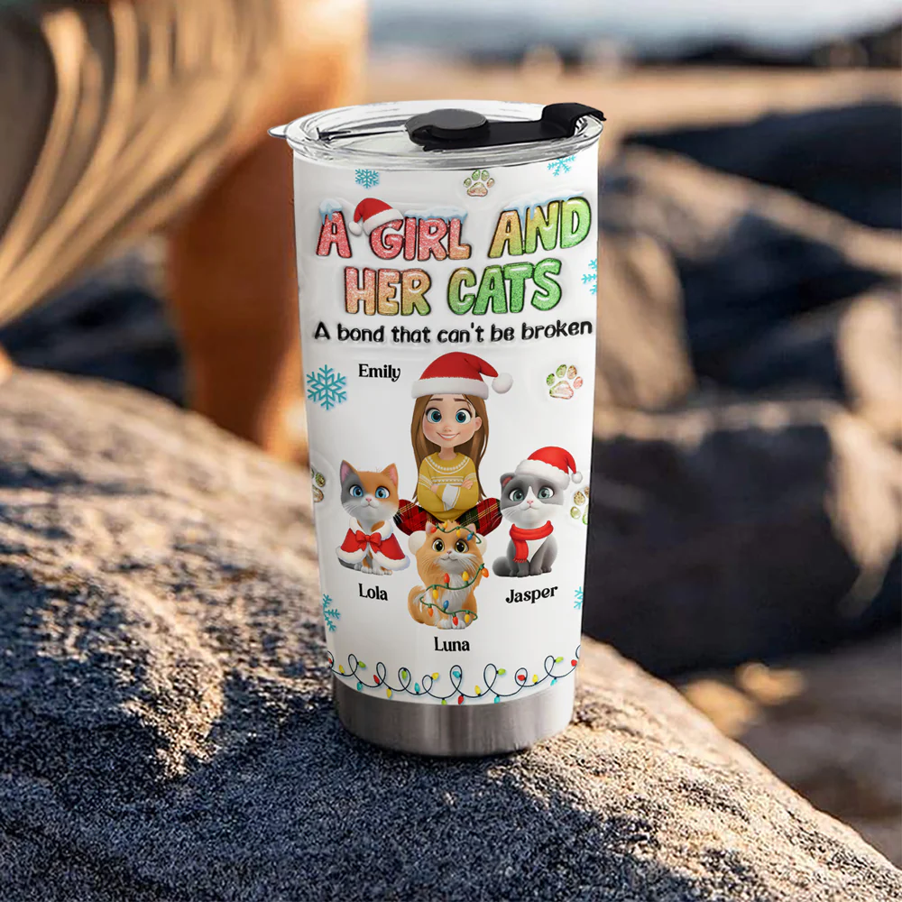 A Girl And Her Lovely Cat Christmas - Personalized Custom 3D Inflated Effect Tumbler - Image 4