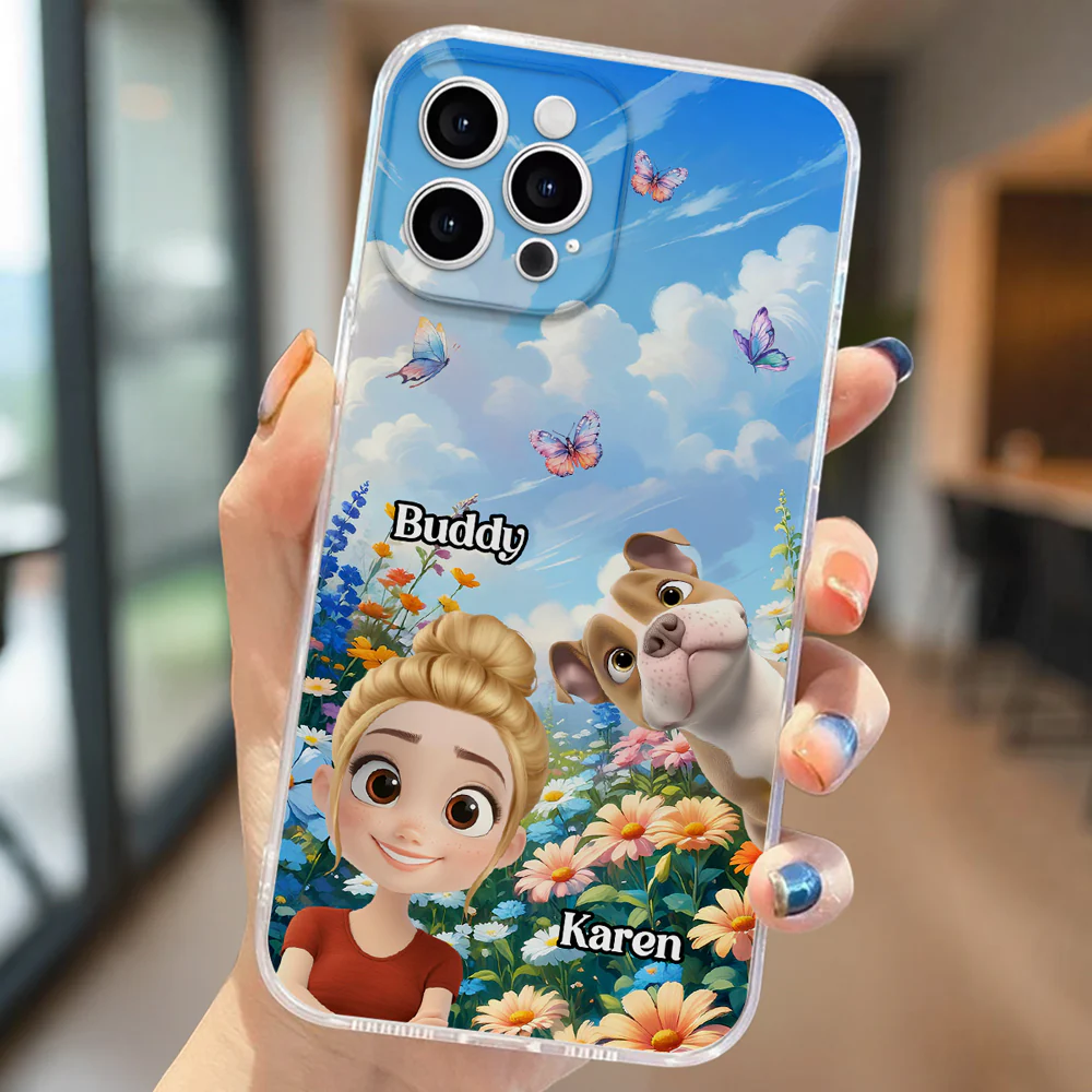 A Girl And Her Lovely Dog - Personalized Custom Phone Case - Image 2