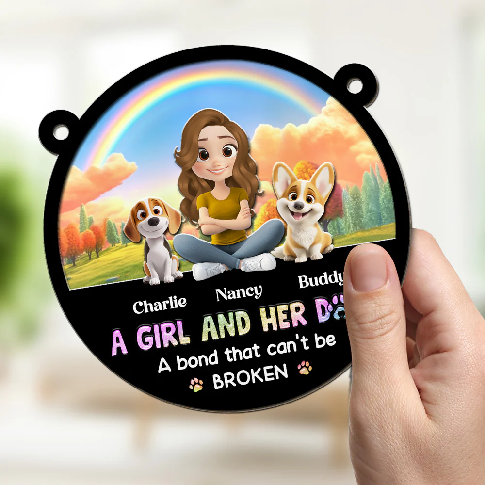 A Girl And Her Lovely Dog - Personalized Custom Suncatcher - Image 3