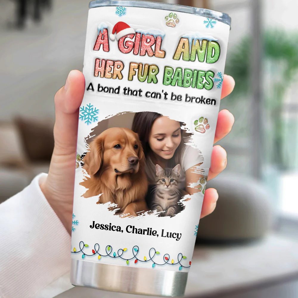 A Girl And Her Lovely Fur Baby Christmas Photo - Personalized Custom 3D Inflated Effect Tumbler - Image 3