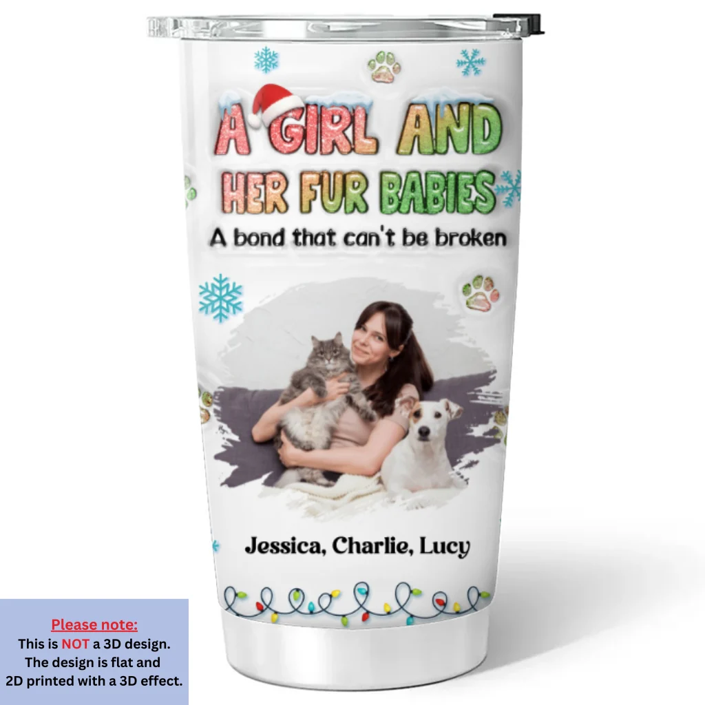 A Girl And Her Lovely Fur Baby Christmas Photo - Personalized Custom 3D Inflated Effect Tumbler - Image 6