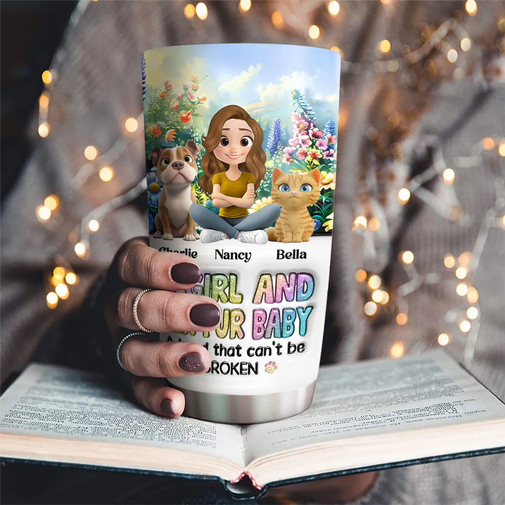 A Girl And Her Lovely Fur Baby - Personalized Custom 3D Inflated Effect Tumbler - Image 2