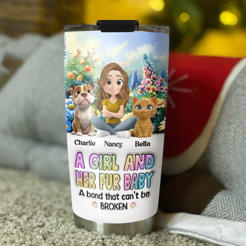 A Girl And Her Lovely Fur Baby - Personalized Custom 3D Inflated Effect Tumbler - Image 3