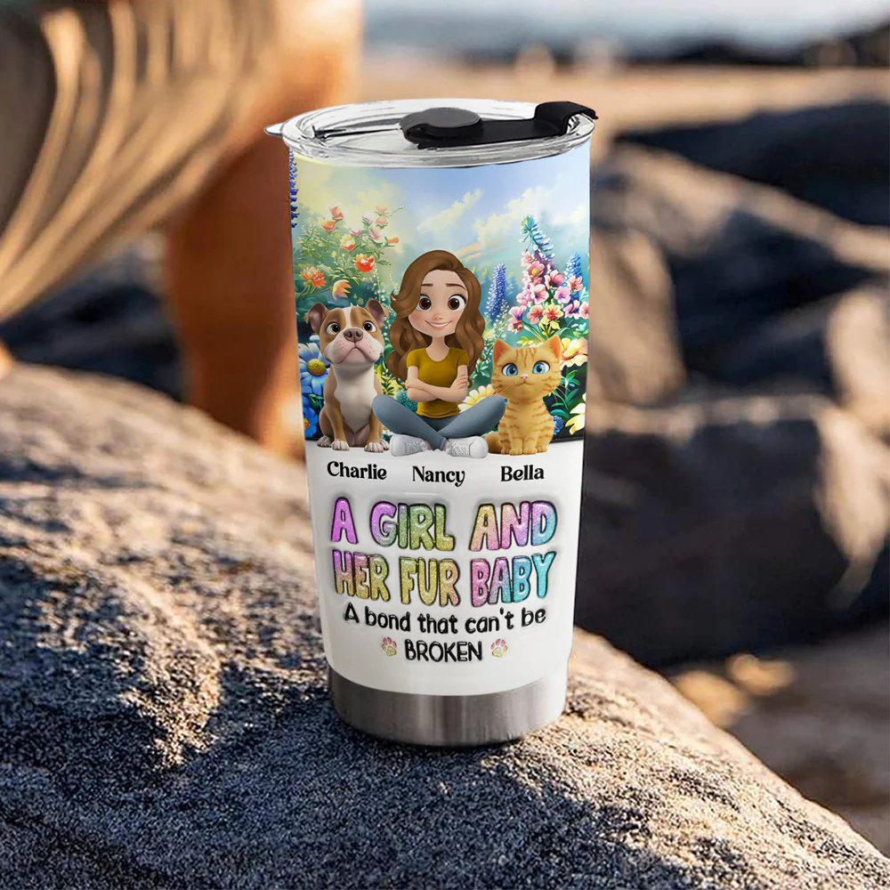 A Girl And Her Lovely Fur Baby - Personalized Custom 3D Inflated Effect Tumbler - Image 4