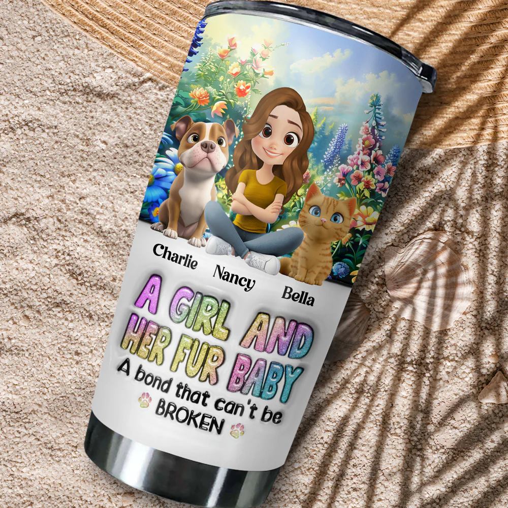 A Girl And Her Lovely Fur Baby - Personalized Custom 3D Inflated Effect Tumbler - Image 5