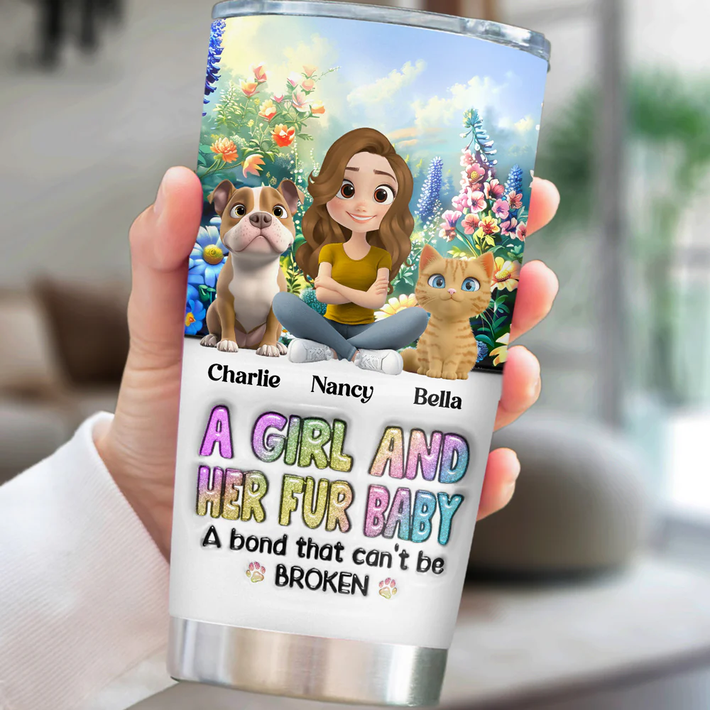 A Girl And Her Lovely Fur Baby - Personalized Custom 3D Inflated Effect Tumbler - Image 6