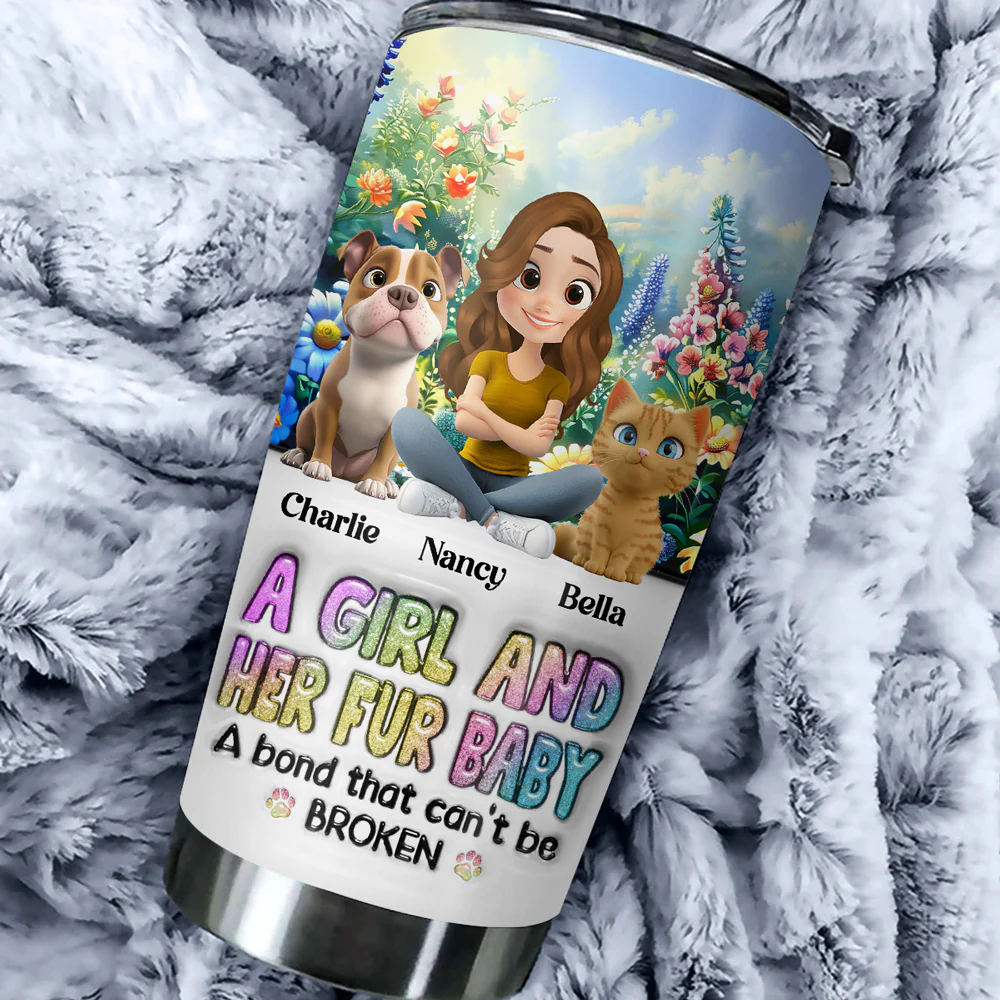 A Girl And Her Lovely Fur Baby - Personalized Custom 3D Inflated Effect Tumbler - Image 7
