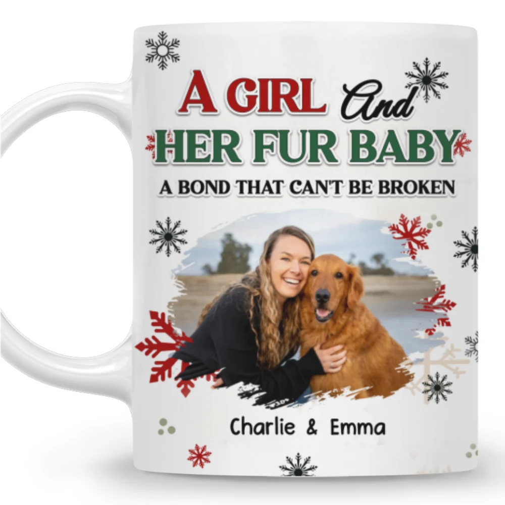A Girl And Her Pet Love Christmas Photo - Personalized Custom Coffee Mug - Image 4