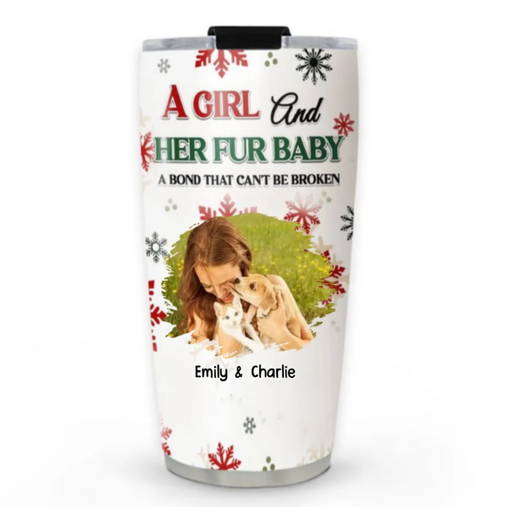 A Girl And Her Pet Love Christmas Photo - Personalized Custom Tumbler - Image 3