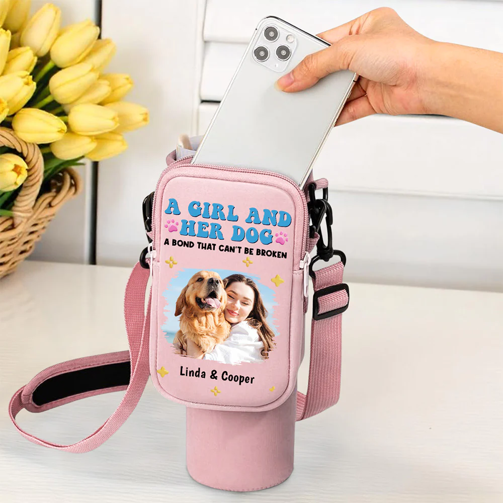 A Girl And Her Pet - Personalized Custom 40oz Water Bottle Carrier Bag - Image 2