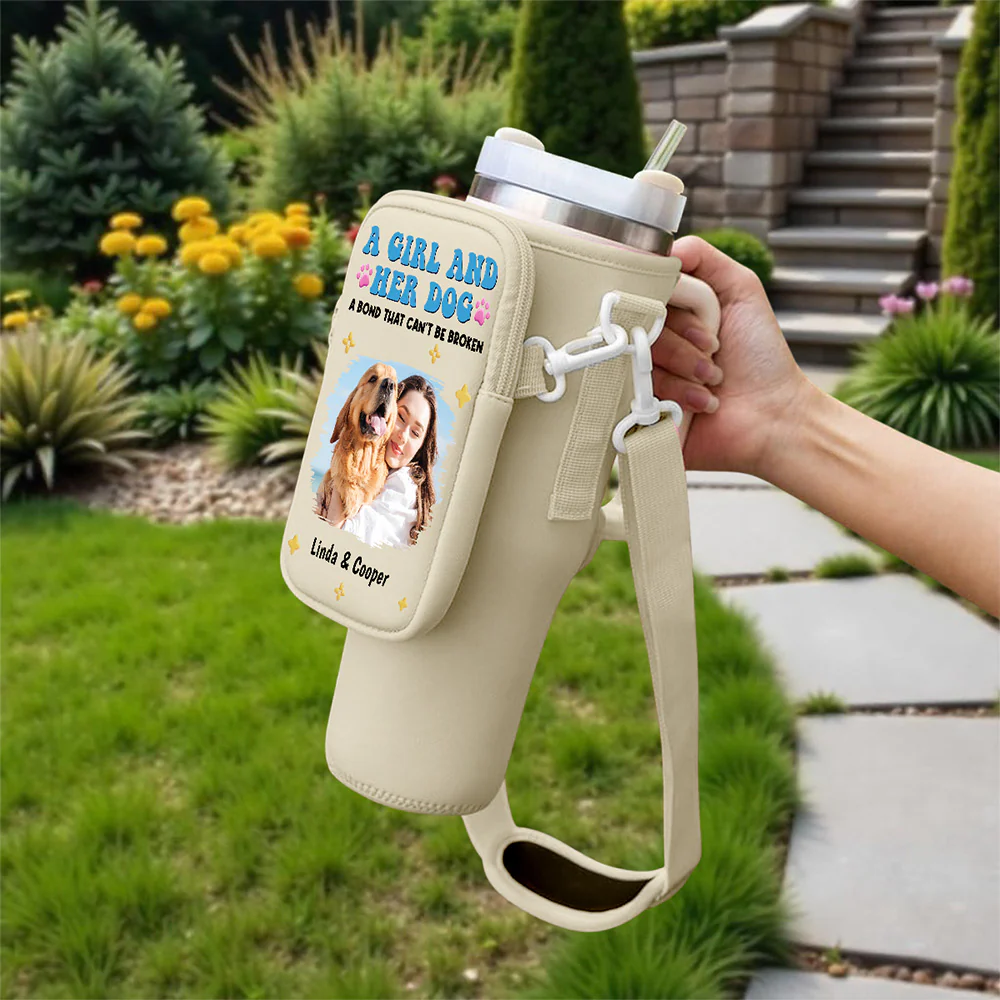 A Girl And Her Pet - Personalized Custom 40oz Water Bottle Carrier Bag - Image 3