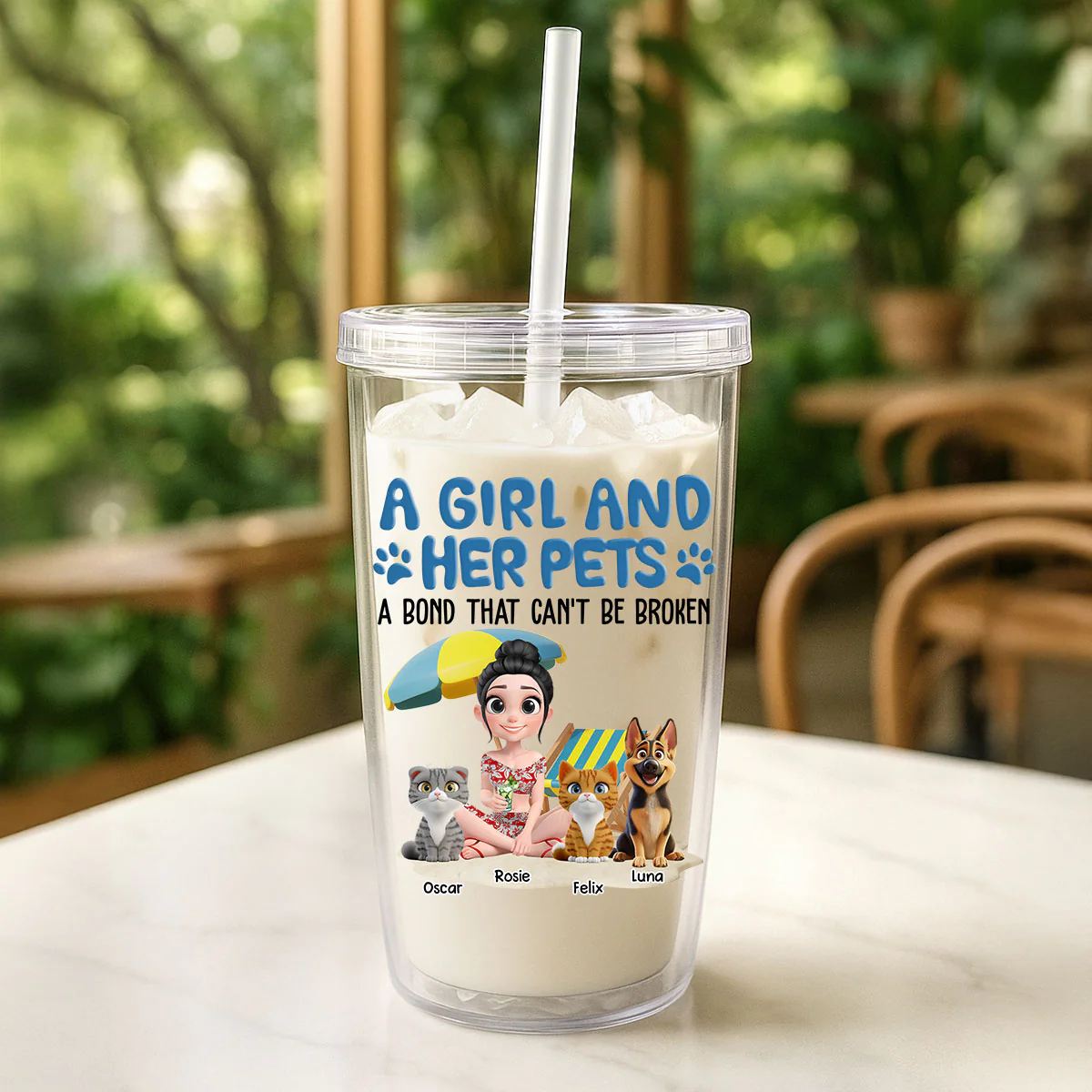 A Girl And Her Pets - Personalized Custom 14oz Plastic Tumbler - Image 4