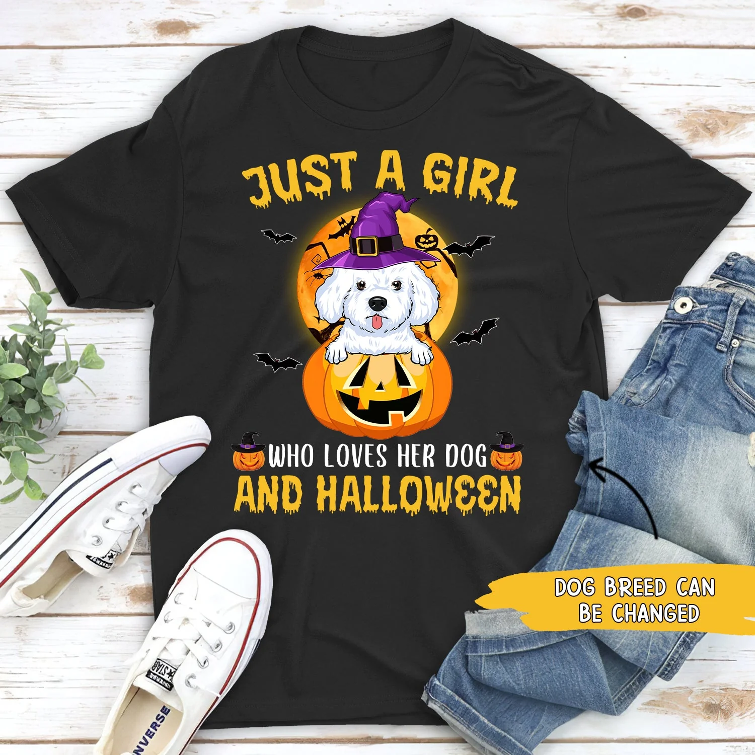 A Girl Loves Dog And Halloween - Personalized Custom Unisex T-shirt