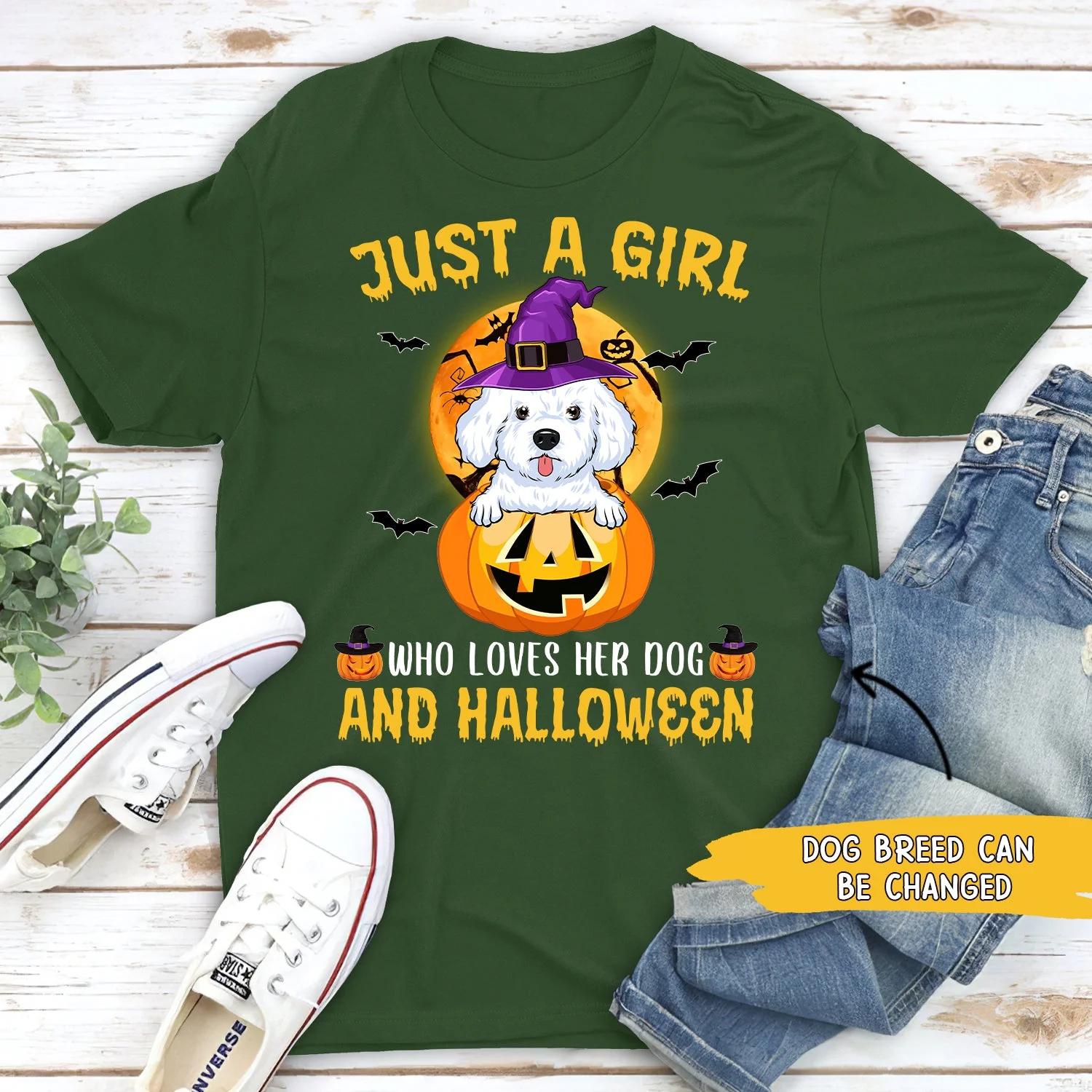 A Girl Loves Dog And Halloween - Personalized Custom Unisex T-shirt - Image 3