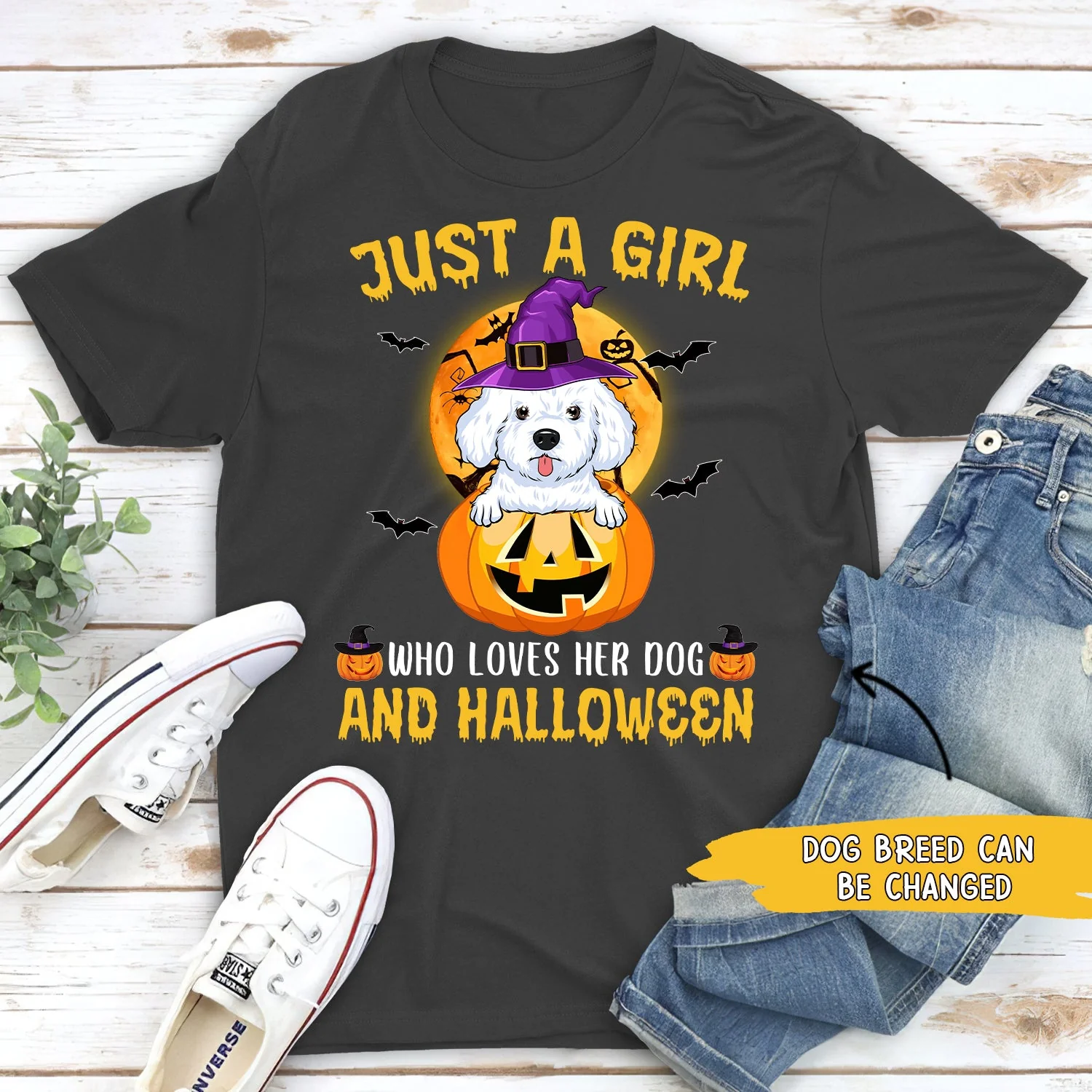A Girl Loves Dog And Halloween - Personalized Custom Unisex T-shirt - Image 4