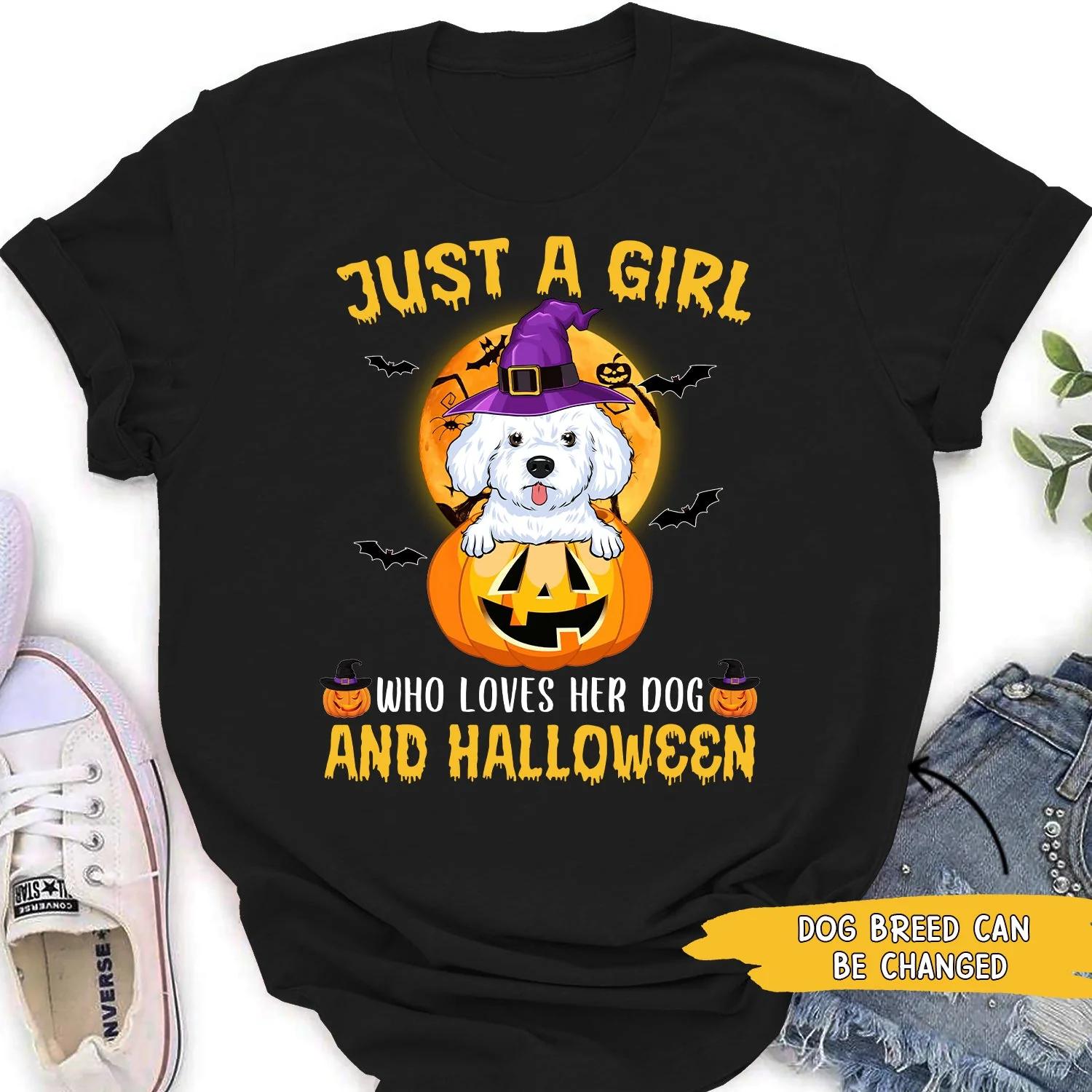 A Girl Loves Dog And Halloween - Personalized Custom Women's T-shirt