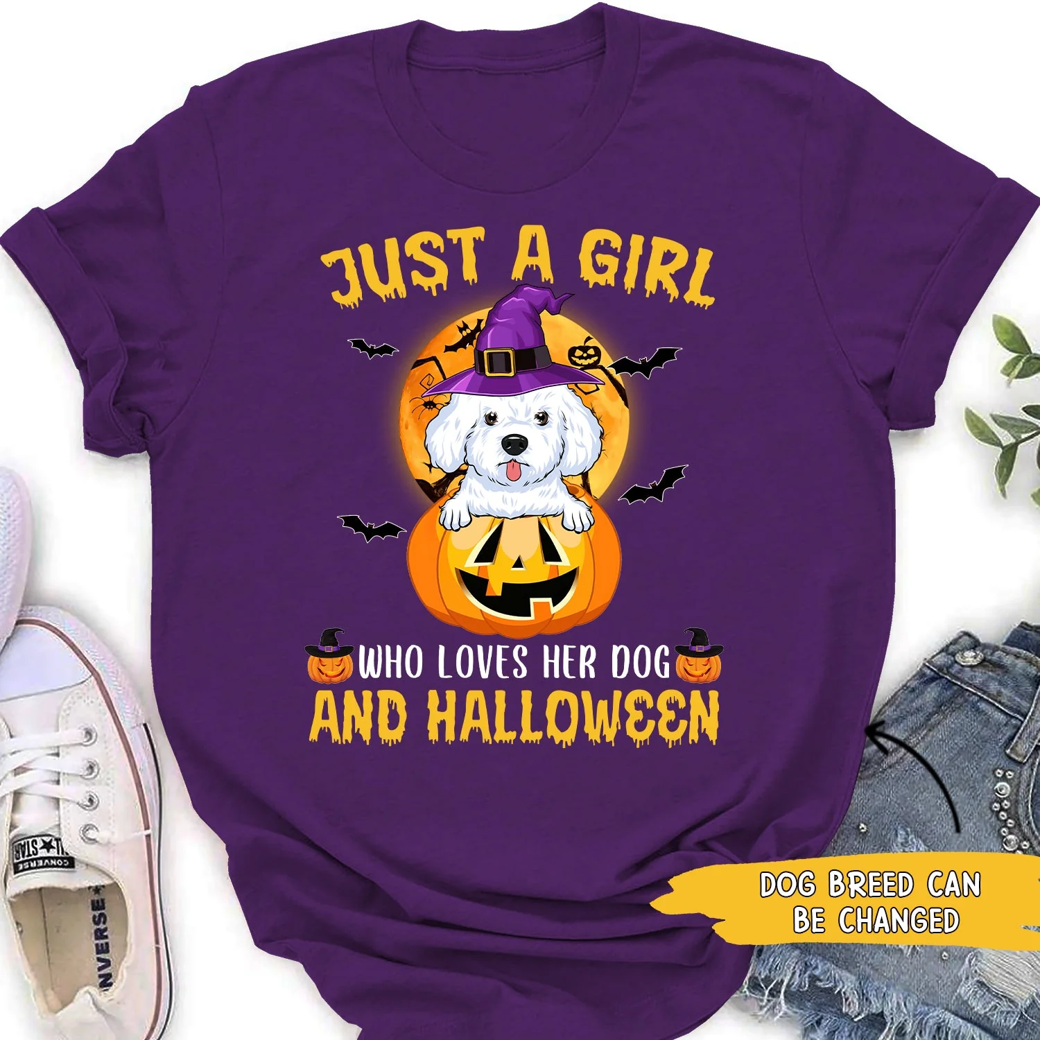 A Girl Loves Dog And Halloween - Personalized Custom Women's T-shirt - Image 2