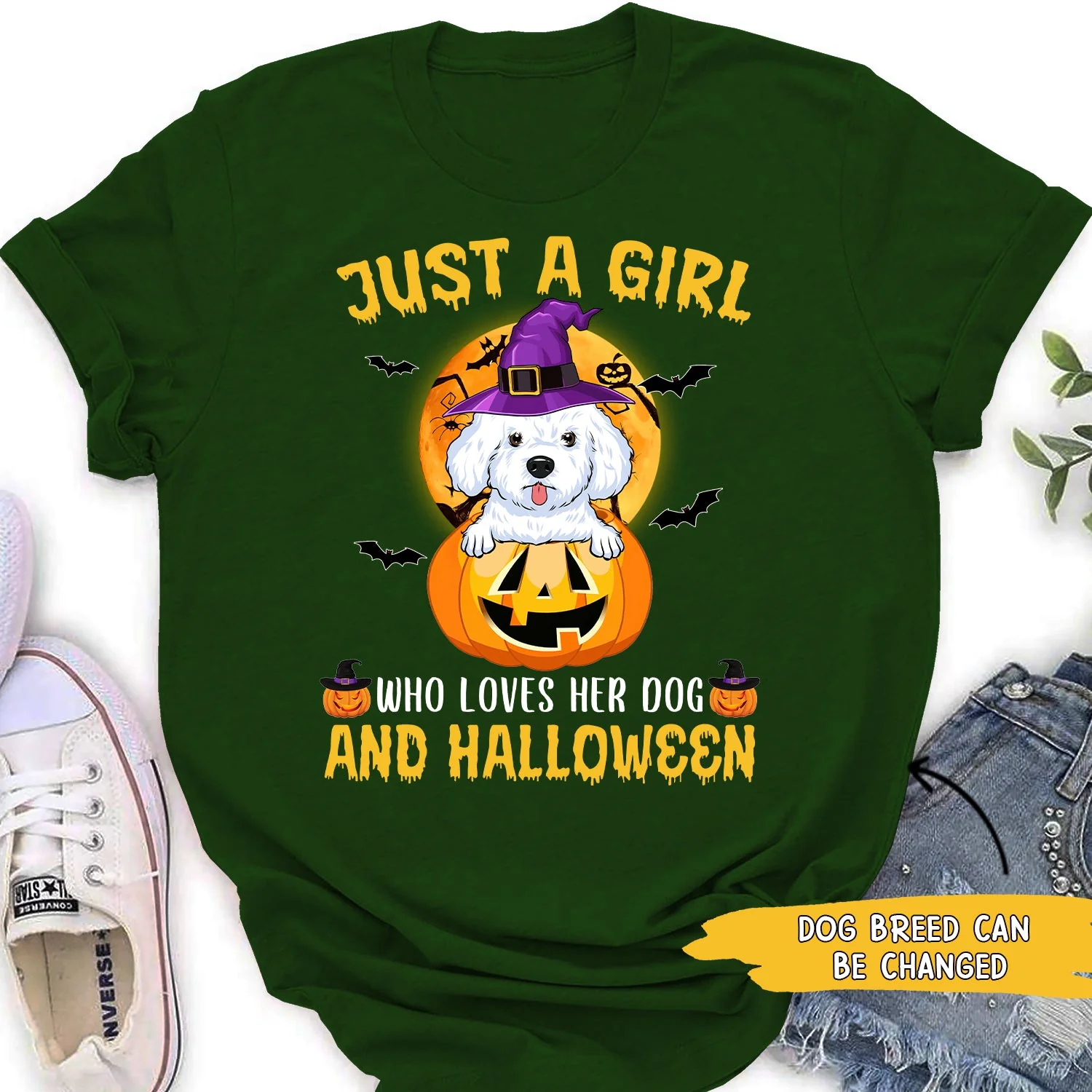 A Girl Loves Dog And Halloween - Personalized Custom Women's T-shirt - Image 3