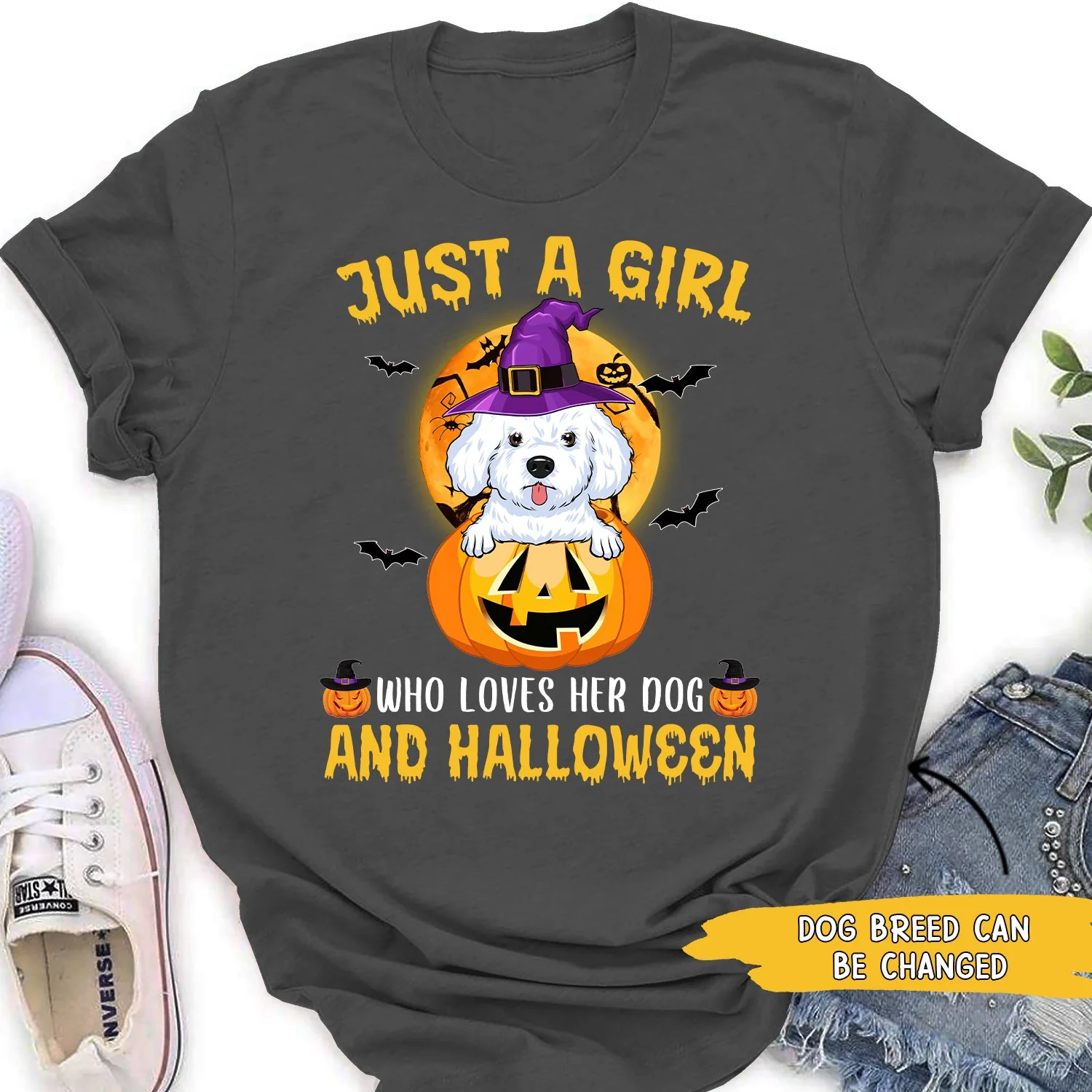 A Girl Loves Dog And Halloween - Personalized Custom Women's T-shirt - Image 4