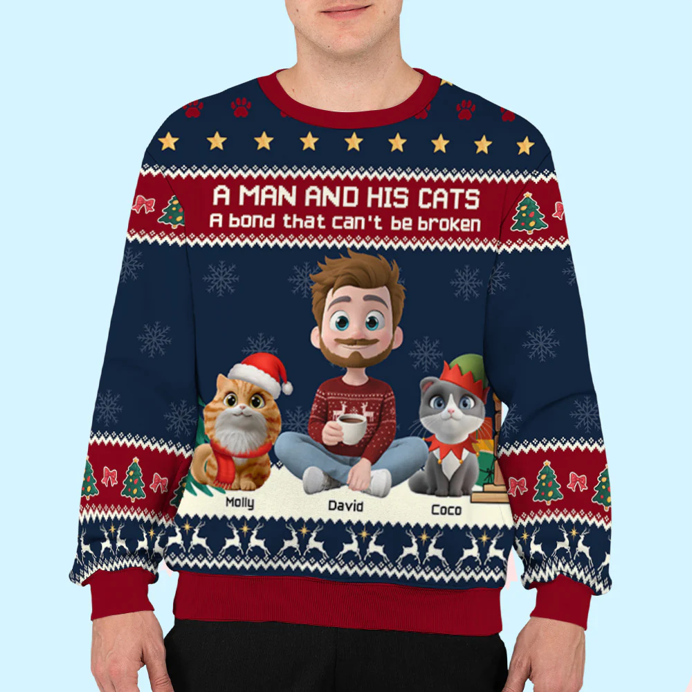 A Man And His Cat Christmas - Personalized Custom All-Over-Print Sweatshirt - Image 5