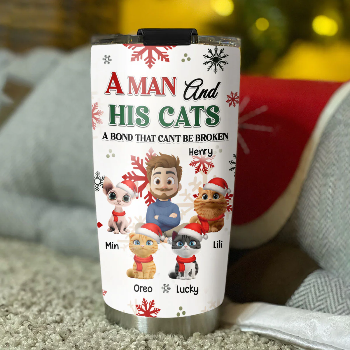A Man And His Cat Love Christmas - Personalized Custom Tumbler - Image 2