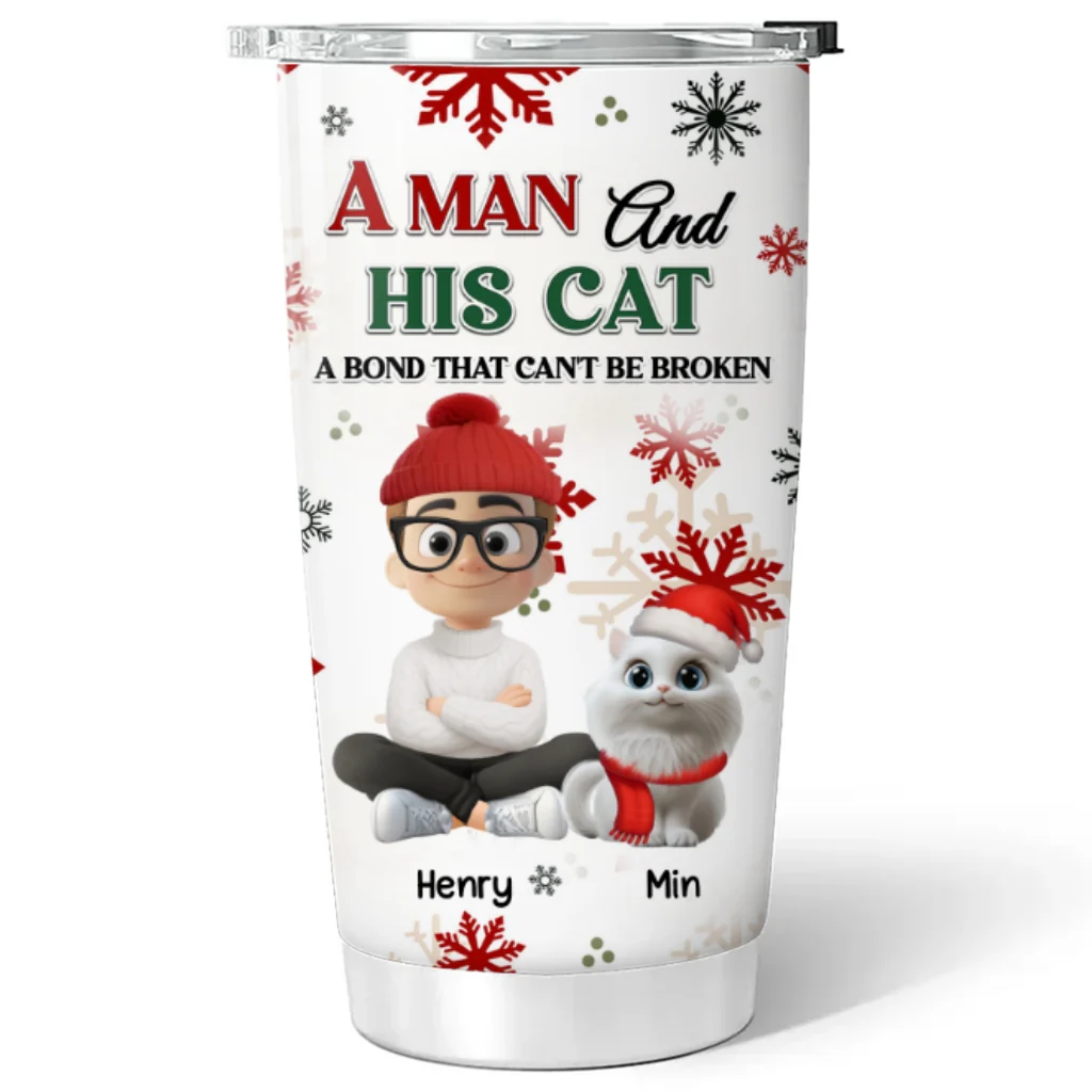 A Man And His Cat Love Christmas - Personalized Custom Tumbler - Image 4