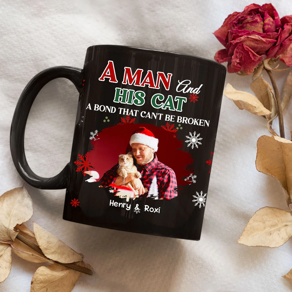 A Man And His Cat Love Christmas Photo - Personalized Custom Coffee Mug - Image 3