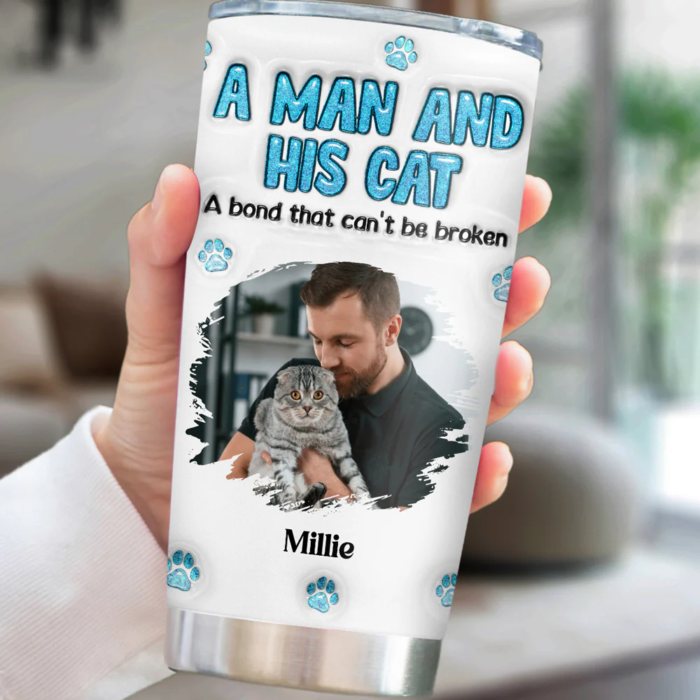 A Man And His Cat Photo - Personalized Custom 3D Inflated Effect Tumbler - Image 2