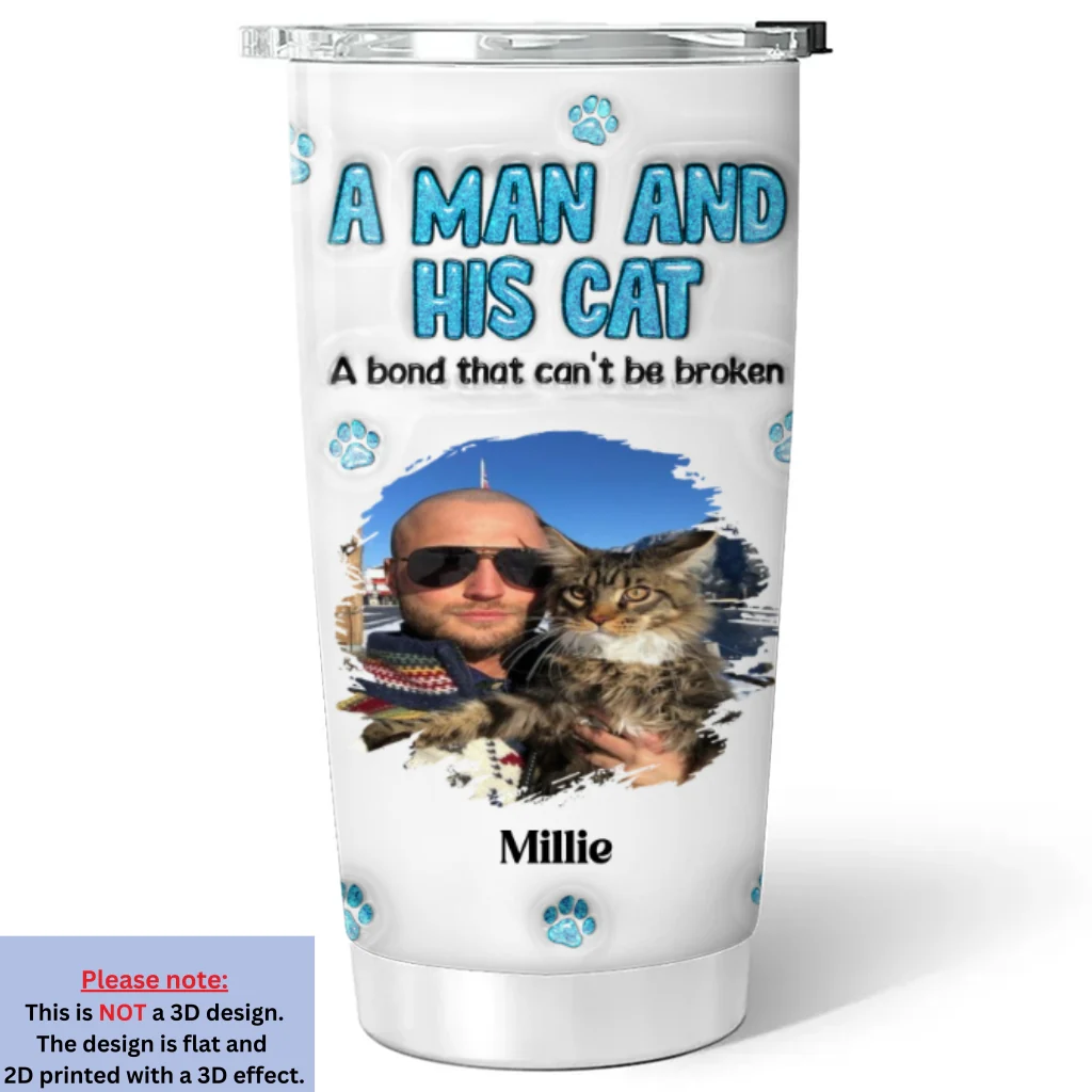 A Man And His Cat Photo - Personalized Custom 3D Inflated Effect Tumbler - Image 3
