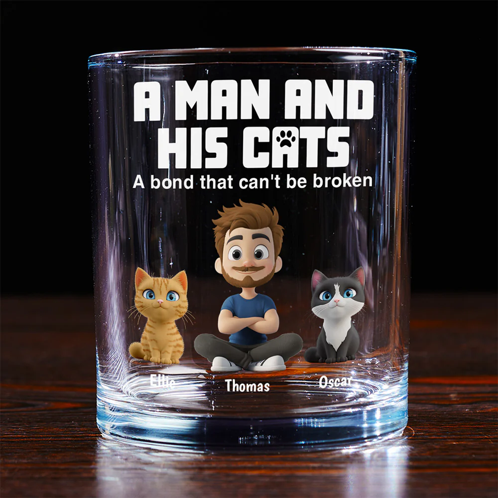 A Man And His Cats - Personalized Custom Whiskey Glass - Image 4