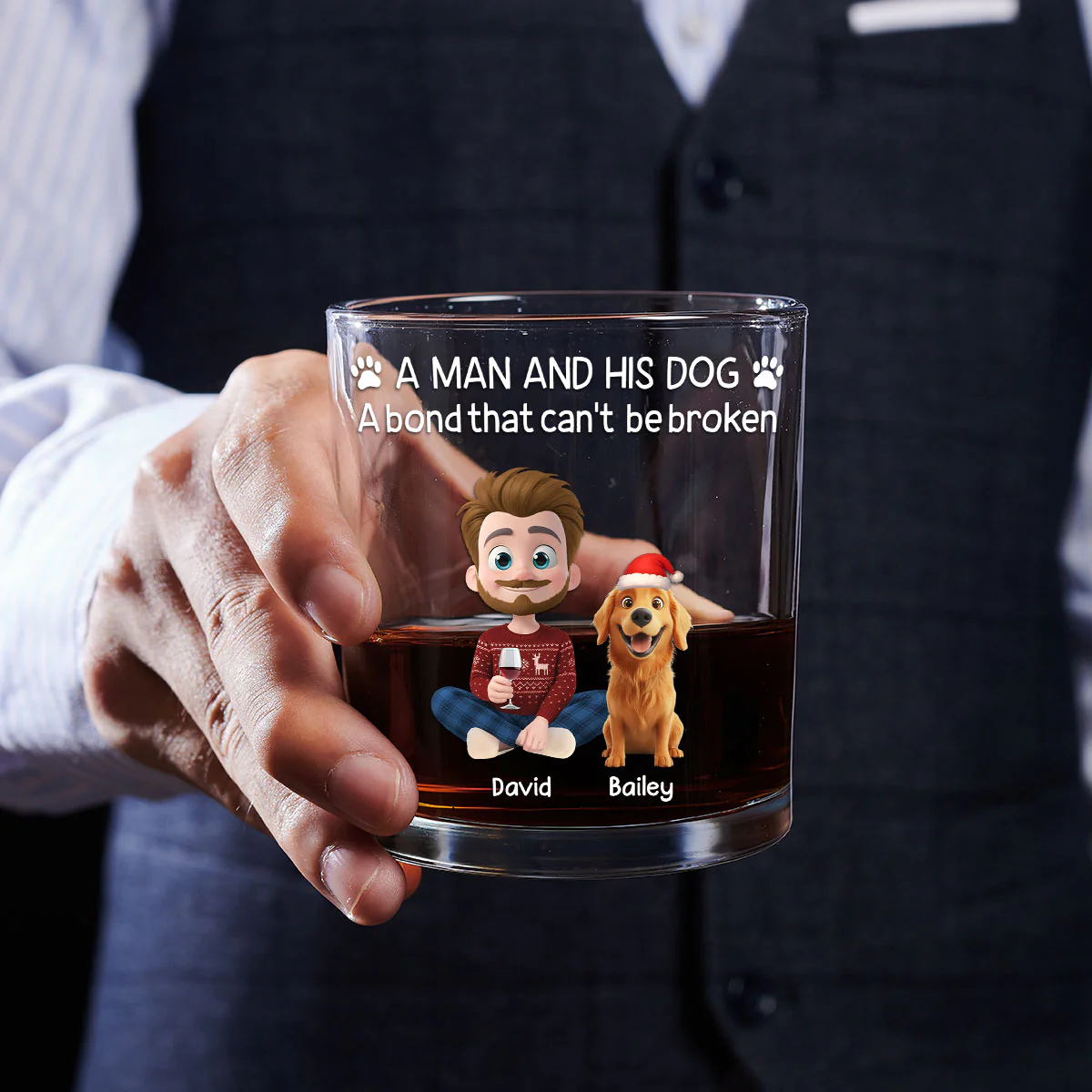 A Man And His Dog Christmas - Personalized Custom Whiskey Glass - Image 4