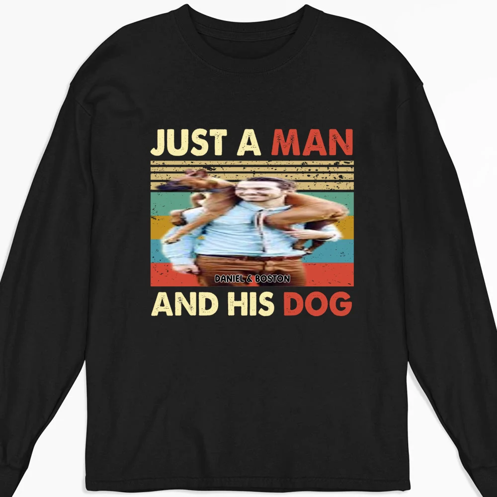 A Man And His Dog Photo - Personalized Custom Long Sleeve T-Shirt - Image 3