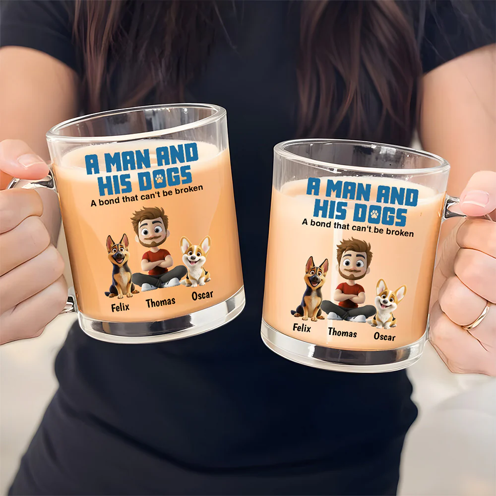 A Man And His Dogs - Personalized Custom Glass Mug - Image 4