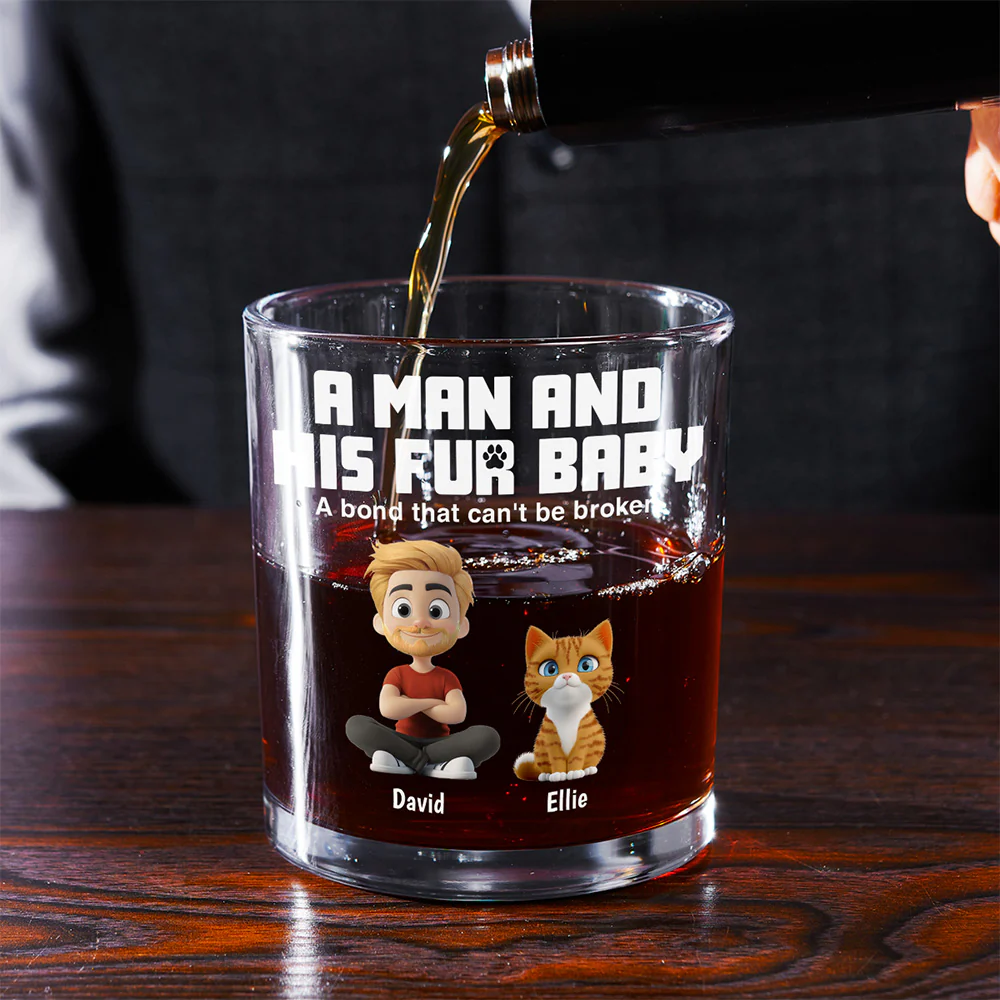 A Man And His Pets - Personalized Custom Whiskey Glass - Image 3